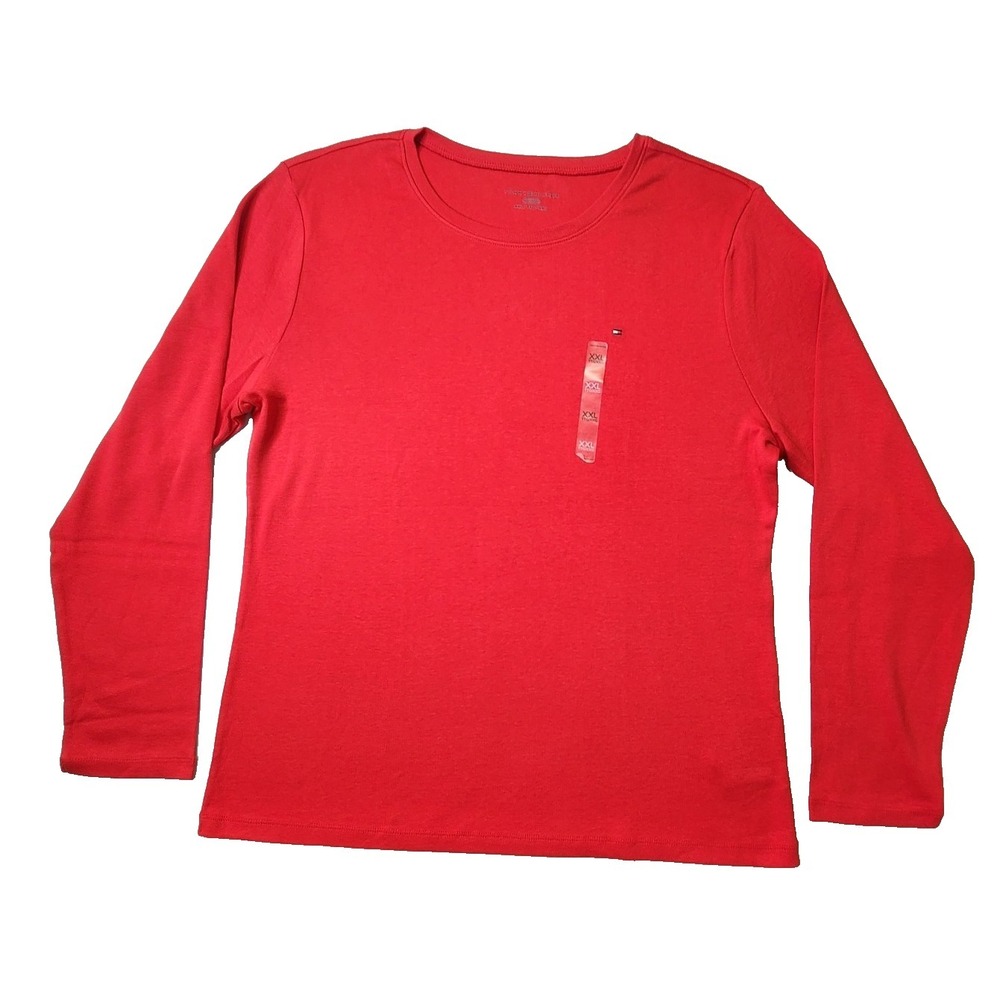 Tommy Hilfiger Women Long Sleeve Top Solid Red Tee Size XXL NWT OEM
